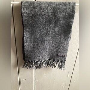 Vintage Givenchy Monsieur Scarf | Gray Herringbone Wool Scarf Designer Fringe